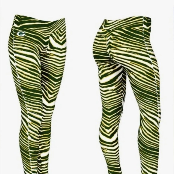 NWT NFL tri-color womenβs leggings. Zubaz for NFL. Green/gold & white. - Picture 2 of 7